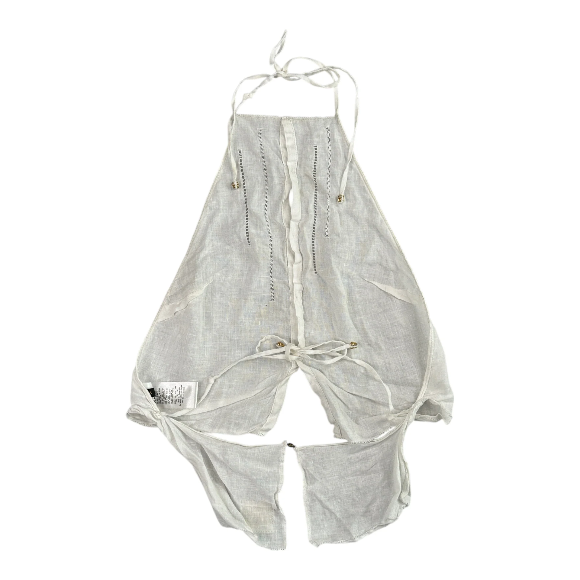 (1) KAPITAL LINEN HALTER NECK CROP TOP - WHITE - Image 2