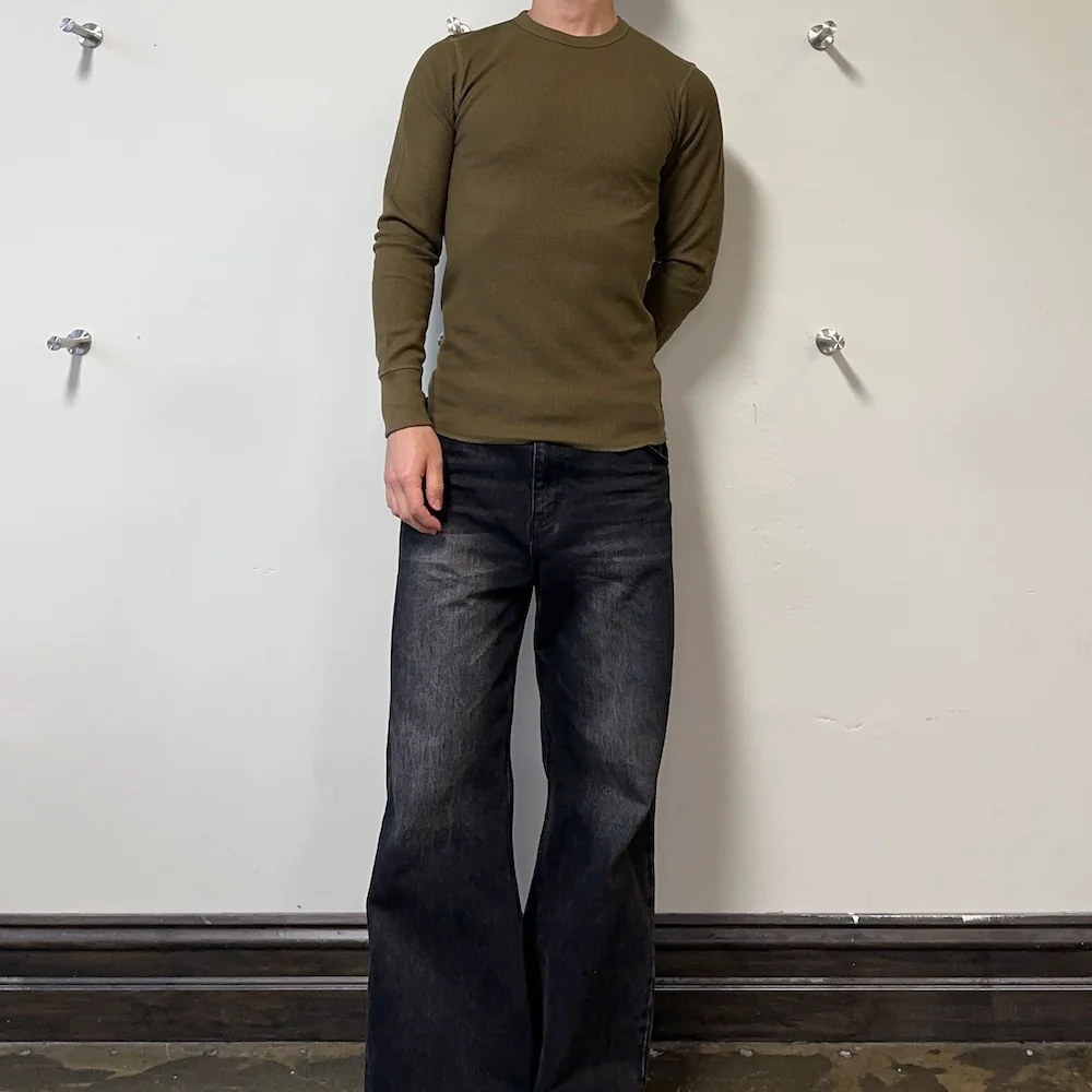 AVIREX WAFFLE LONG SLEEVE TOP - OLIVE - Image 2