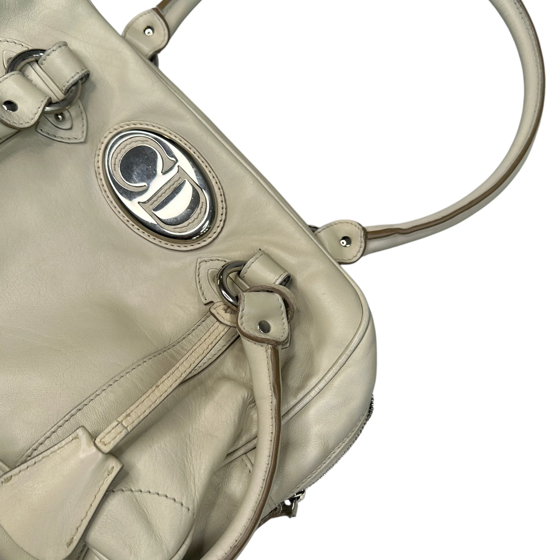 DIOR 2006 INITALS LEATHER TOP HANDLE TOTE BAG - CREAM - Image 6