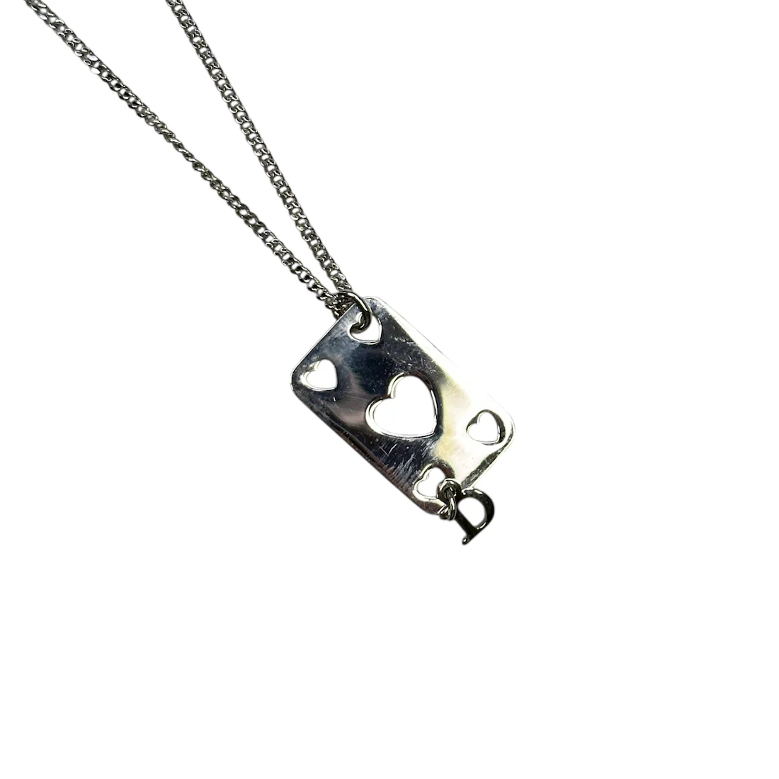 DIOR HEARTS PLAYING CARDS NECKLACE - SILVER PLATED