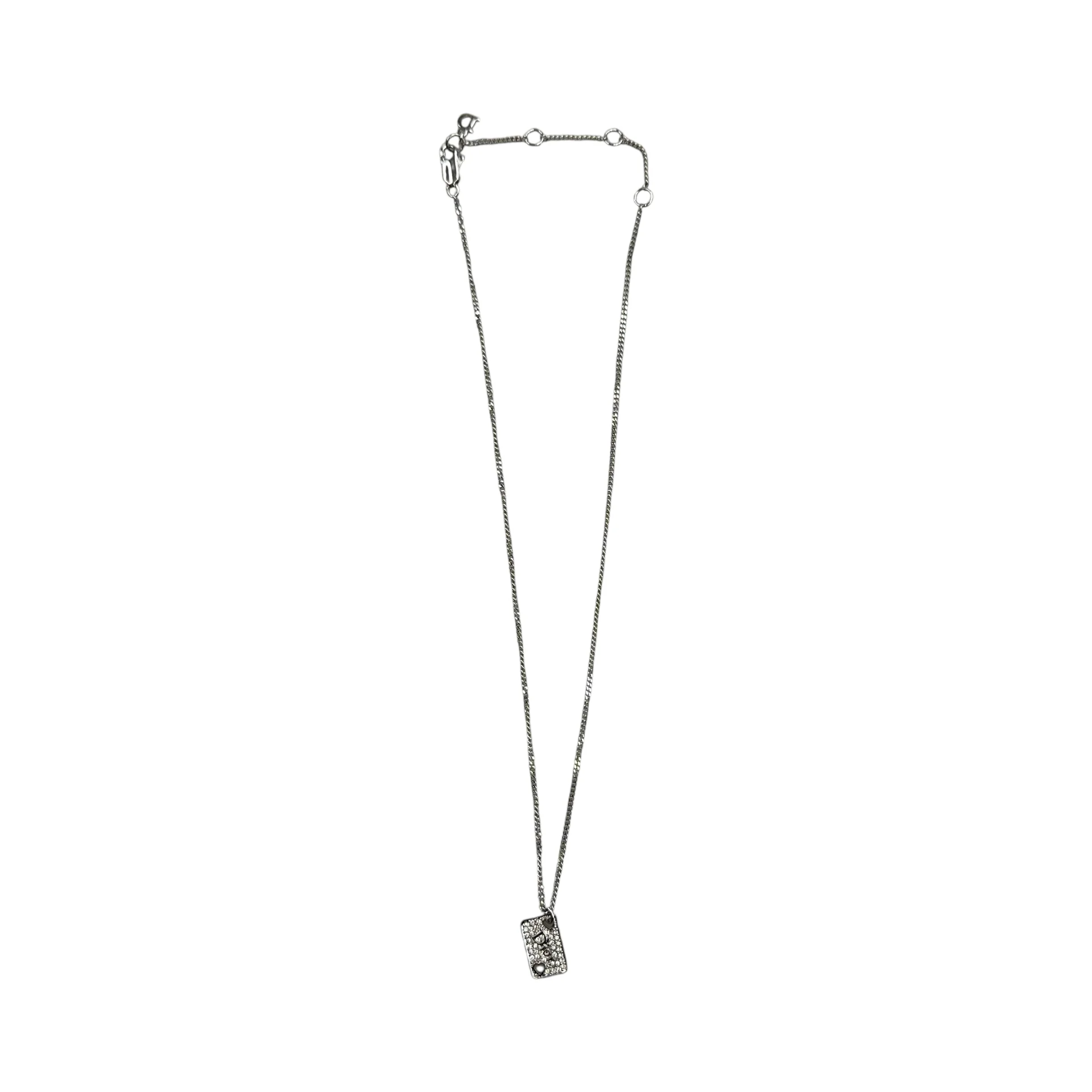 DIOR RINESTONE MINI TAG NECKLACE - SILVER PLATED (BRASS) - Image 2
