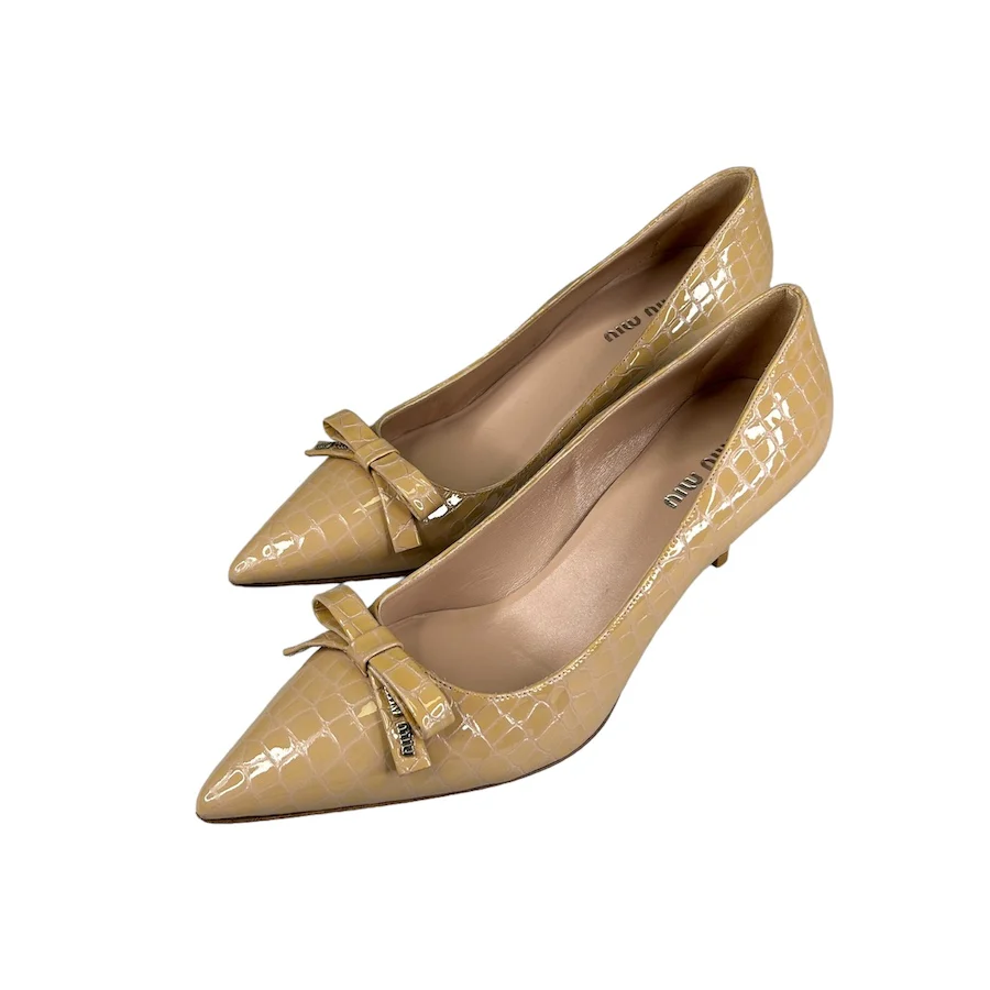 MIU MIU PATENT LEATHER CROCODILE PRINT KITTEN HEELS - Image 2