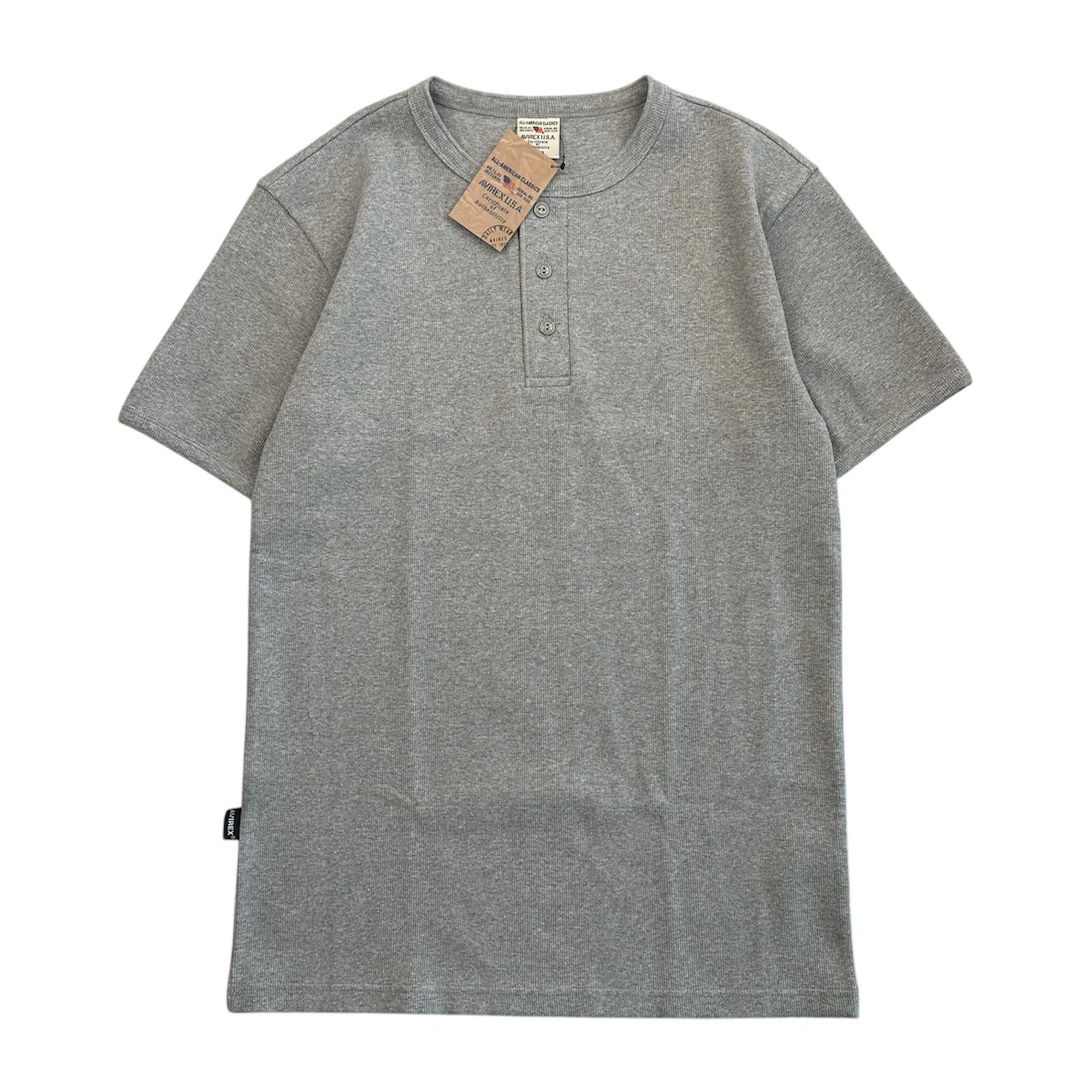 (NEW) AVIREX RIBBED EVERY DAY HENLEY SHORT SLEEVE - GREY