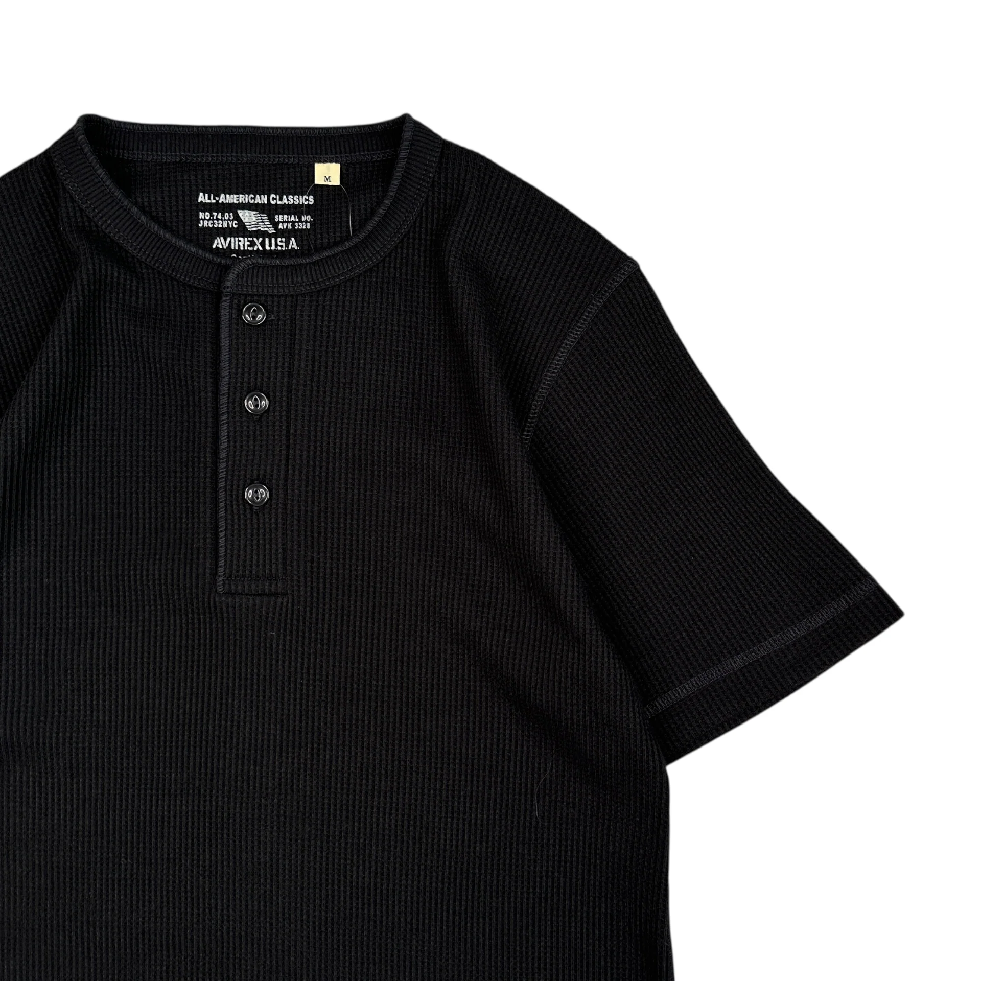 (NEW) AVIREX WAFFLE HENLEY SHORT SLEEVE TOP - BLACK - Image 3