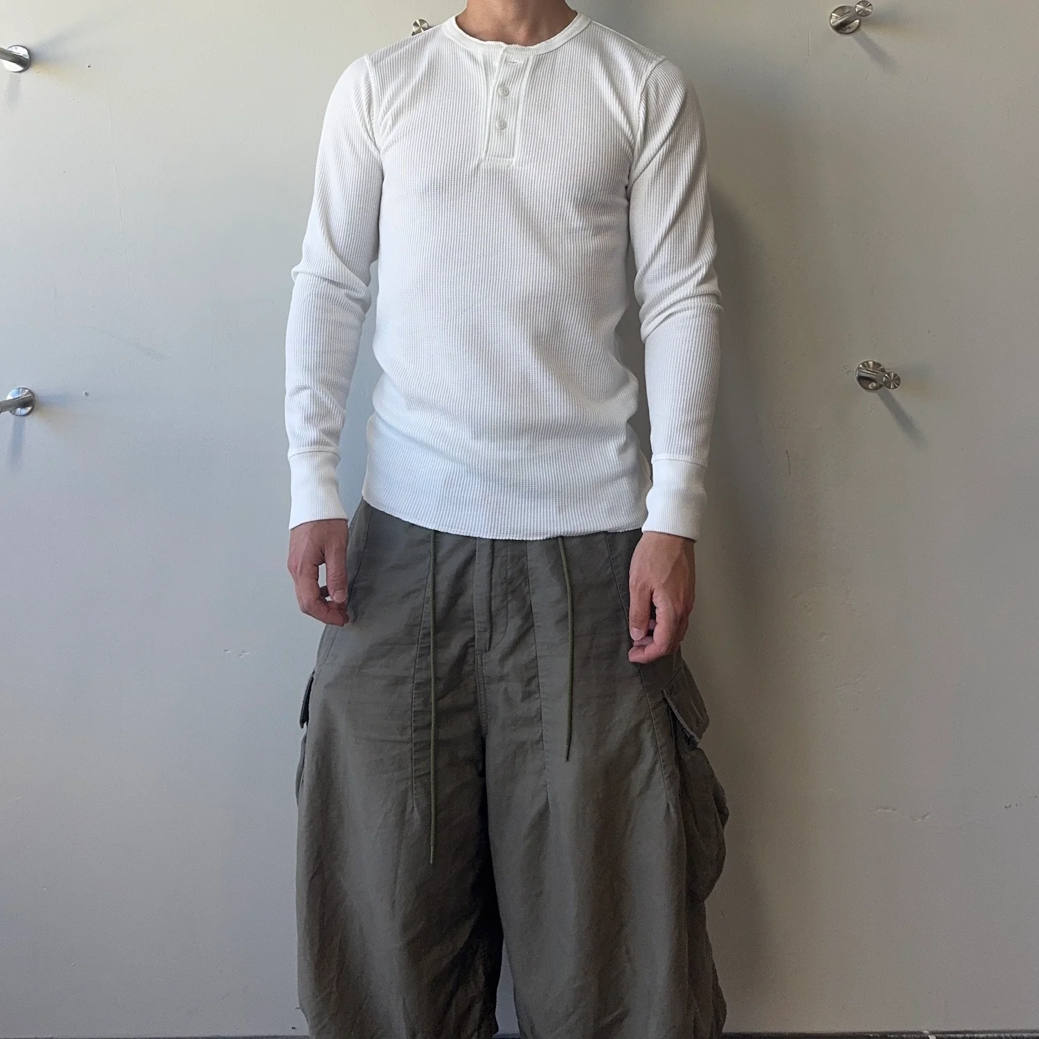 (NEW) AVIREX WAFFLE HENLEY LONG SLEEVE TOP - WHITE - Image 2