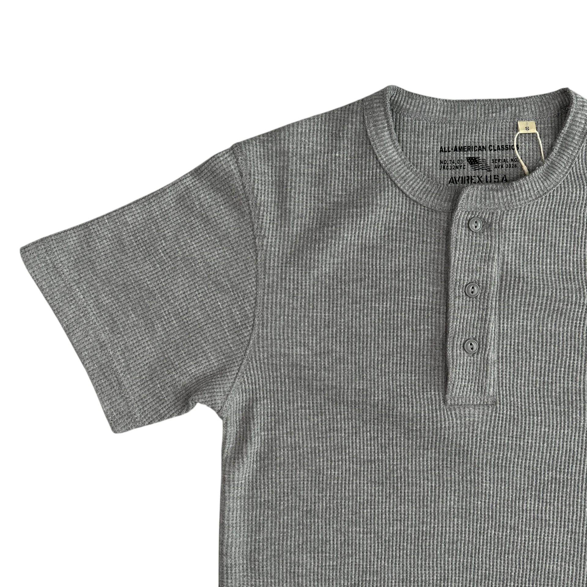 (NEW) AVIREX WAFFLE HENLEY SHORT SLEEVE TOP - HEATHER GREY - Image 4