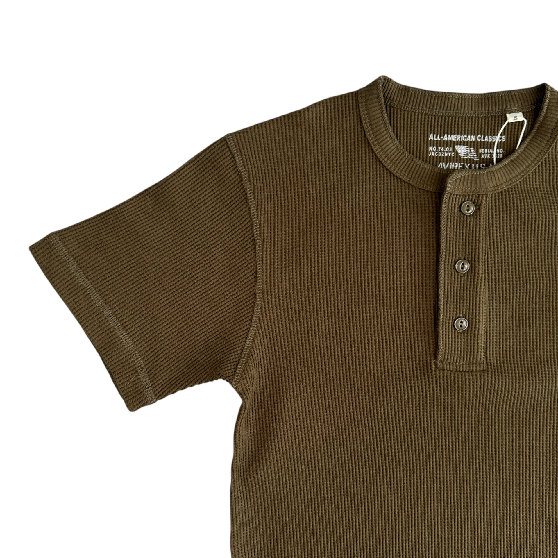 (NEW) AVIREX WAFFLE HENLEY SHORT SLEEVE TOP - OLIVE - Image 4