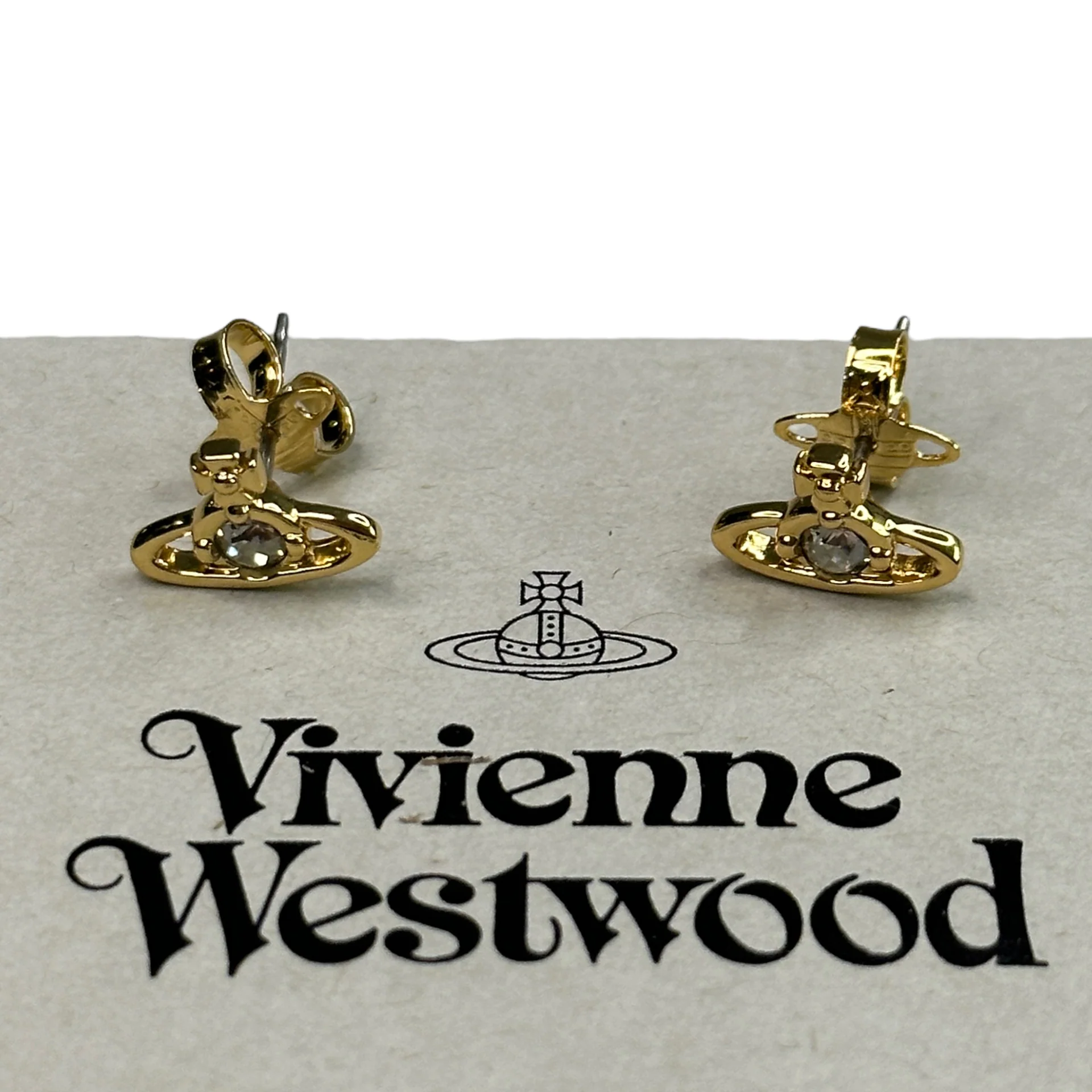 (NEW) VIVIENNE WESTWOOD NANO SOLITAIRE EARRINGS - GOLD (BRASS) - Image 4