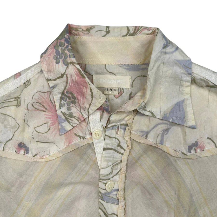 (S) DIESEL FLORAL SHORT SLEEVE BUTTON UP SHIRT - WHITE - Image 3