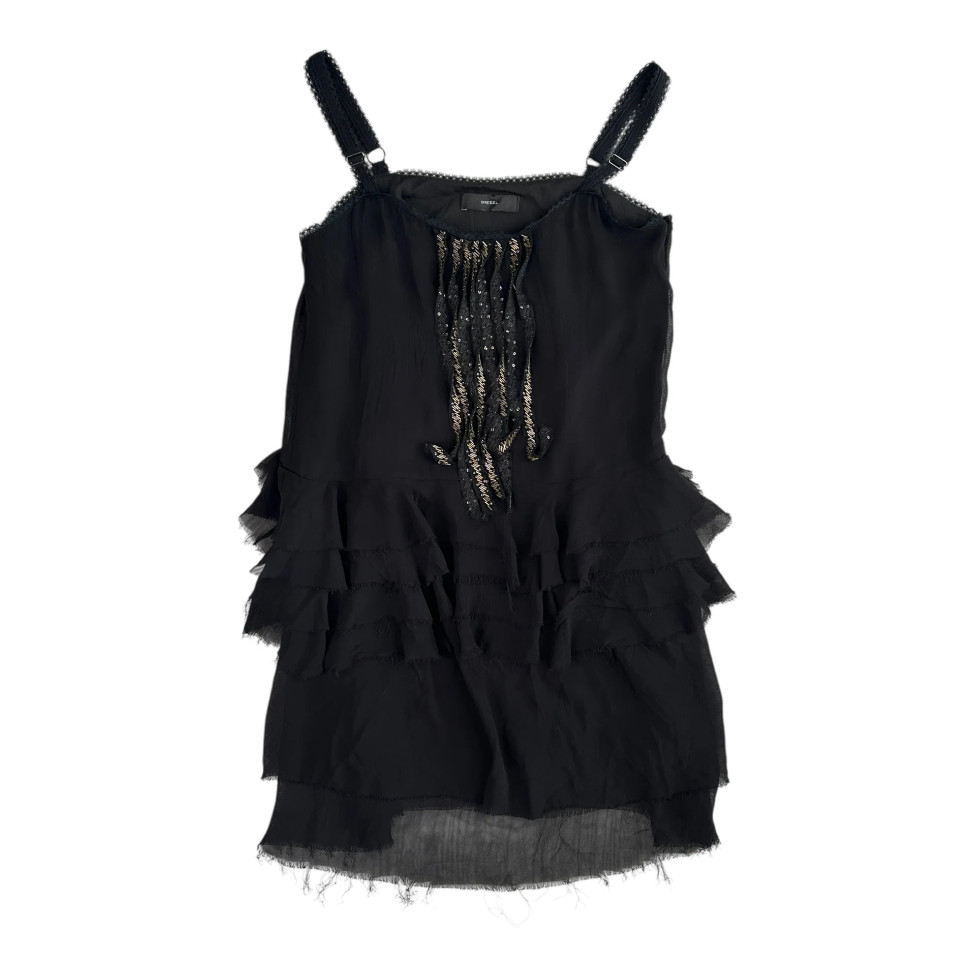 (XS) DIESEL FRILLED SLEEVELESS TOP - BLACK