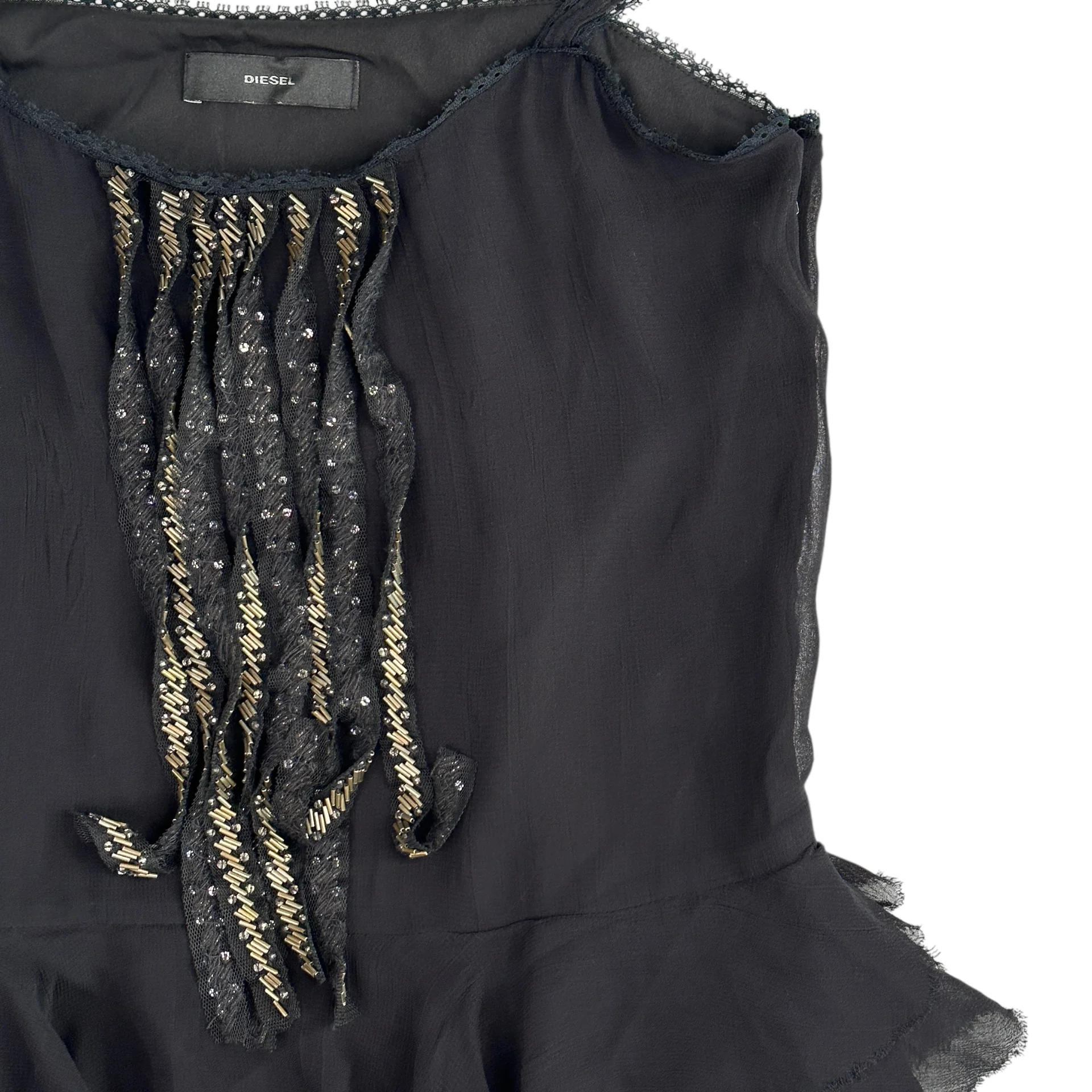 (XS) DIESEL FRILLED SLEEVELESS TOP - BLACK - Image 3